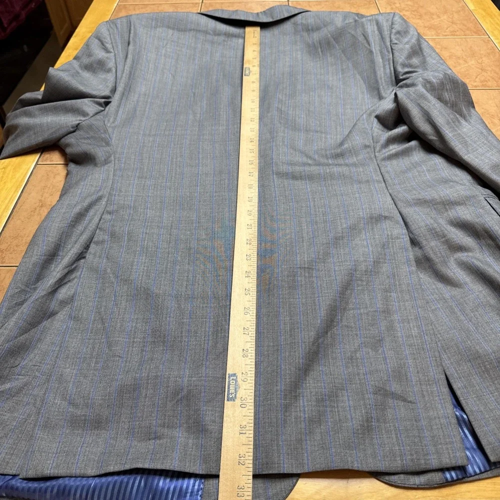 Oliver Wicks Suit Jacket 44L Gray Blue Stripe Vitale Barberis Canonico 160s Wool
